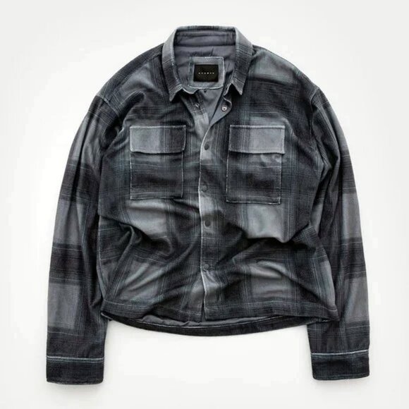 Stampd Plaid Cropped Sherpa Jacket • Blue/Grey Micro Sherpa • Oversized - Picture 2 of 15